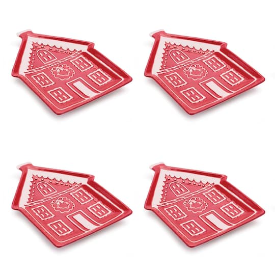Melrose 8.5" Red Gingerbread House Ceramic Plates, 4ct.